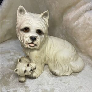 Vintage West Highlands Terrier Westie Cream Ceramic Dog Mom & Puppy Figurine